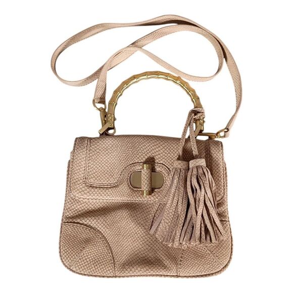 Talbots Satchel Shoulder Bag Tassel Beige Snake Leather - Picture 1 of 11